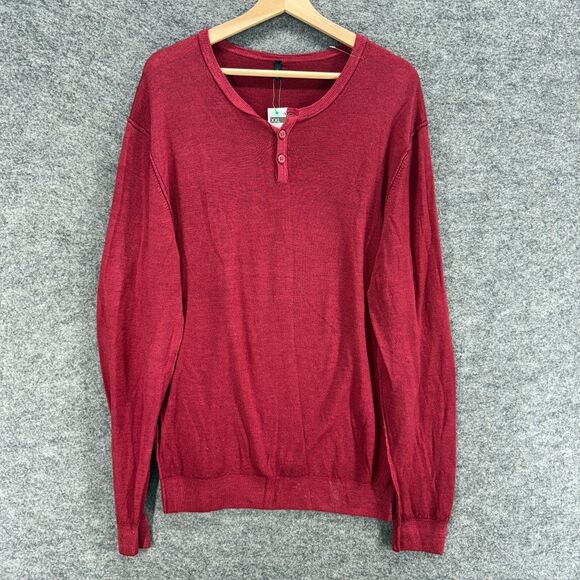 New Stile Benetton Sweater Pullover Men 2XL Red Long Sleeve Button Knit Wool - Picture 1 of 9